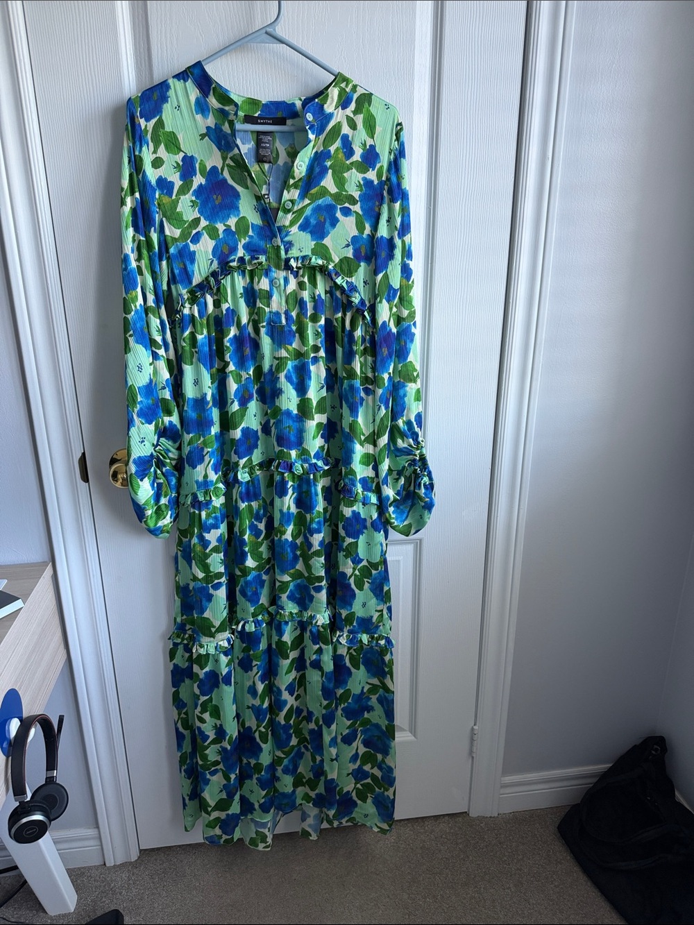 Smythe Blue & Green Floral Tiered Maxi Dress